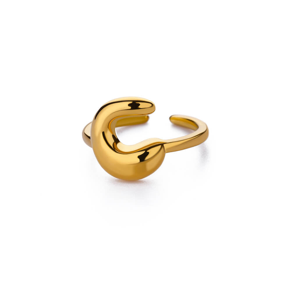 Adjustable alphabet initial ring by Ainna Official featuring a sleek design with the letter A visible on the ring.