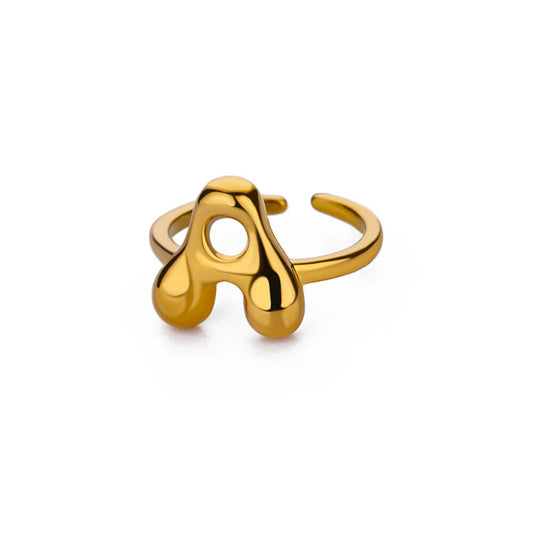 Adjustable alphabet initial ring from Ainna Official featuring a silver band with engraved A-Z letters.
