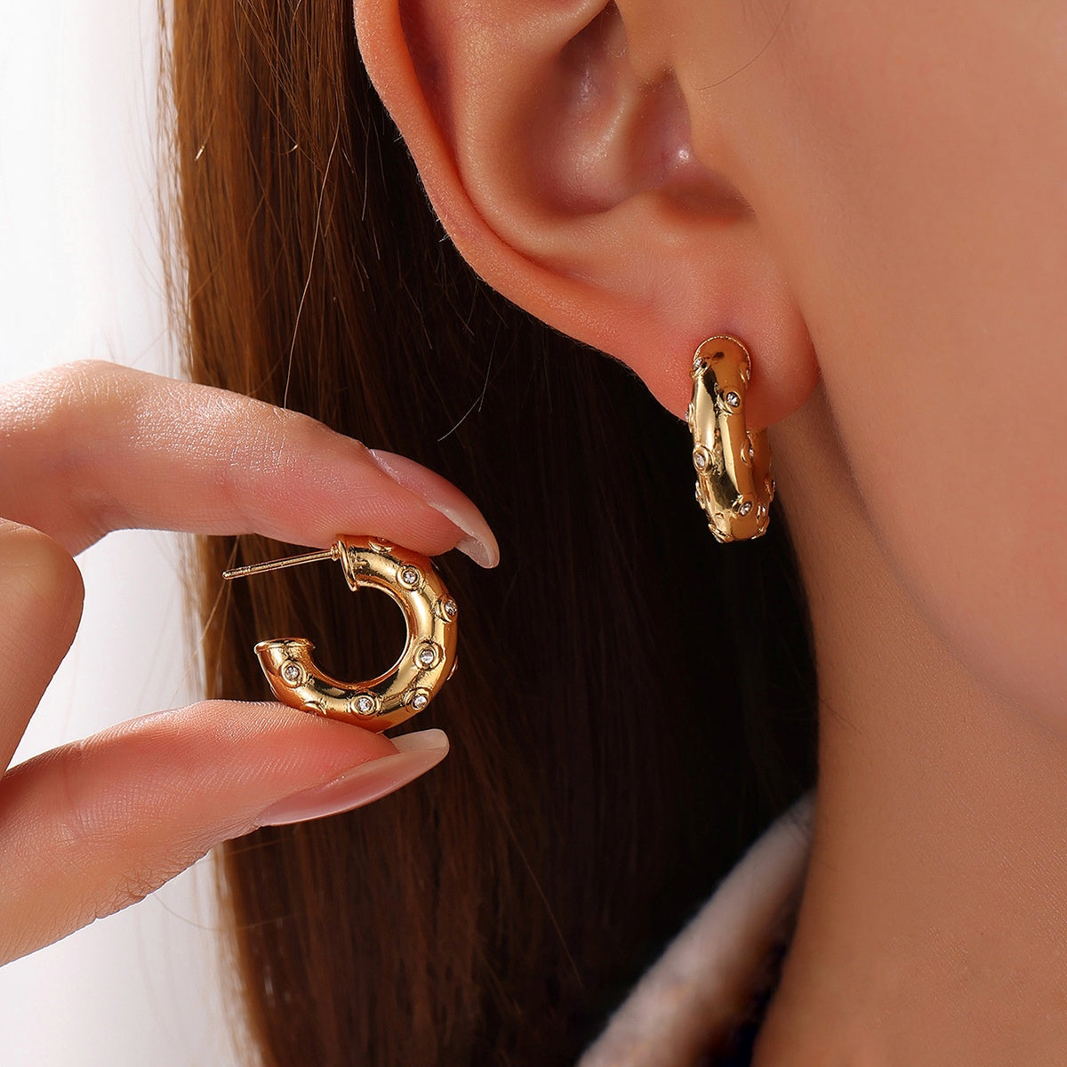 Diamante Crescent Earrings